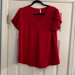 Elegant Red V-Neck Women's Top - Size L